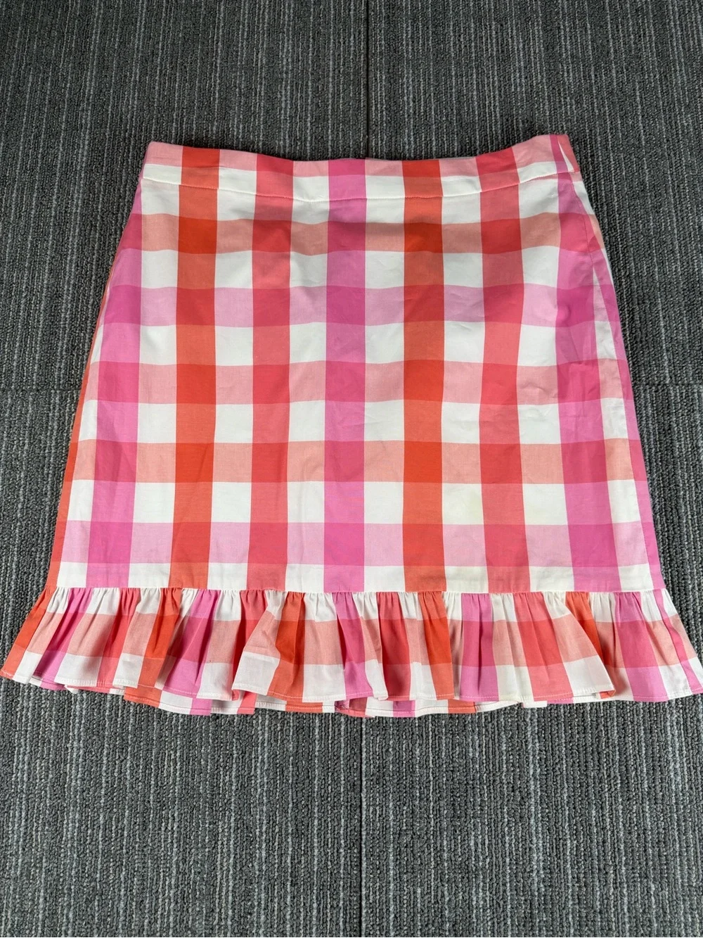 NWT J. Crew Pink/Orange Gingham Ruffled Pencil Skirt Size 6